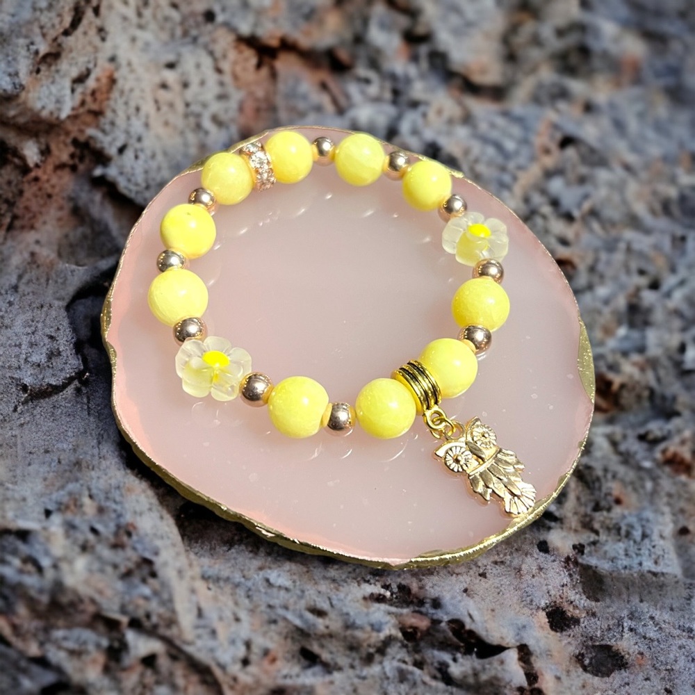 Owl semi precious beads bracelet